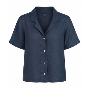 Quince 100% Linen Short Sleeve Shirt Womens L Collared Black Coastal Minimalist